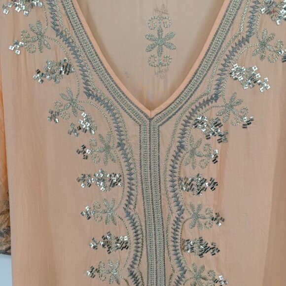 Soft Surroundings Peach gold Catalina Embroidered Tunic Top  Boho short sleeve - Picture 9 of 12